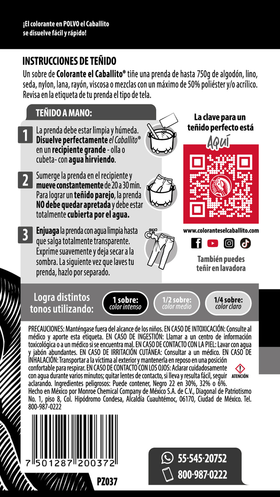 el Caballito® Jeans Colorante para Ropa Negro mezclilla | 20g