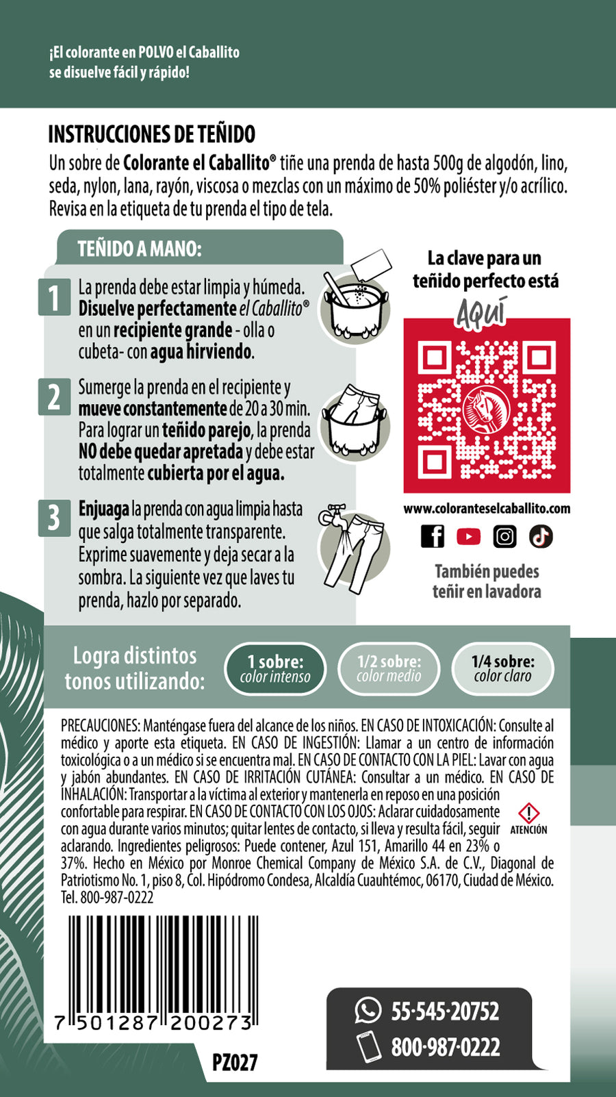 el Caballito® Colorante para Ropa Verde esmeralda | 16g