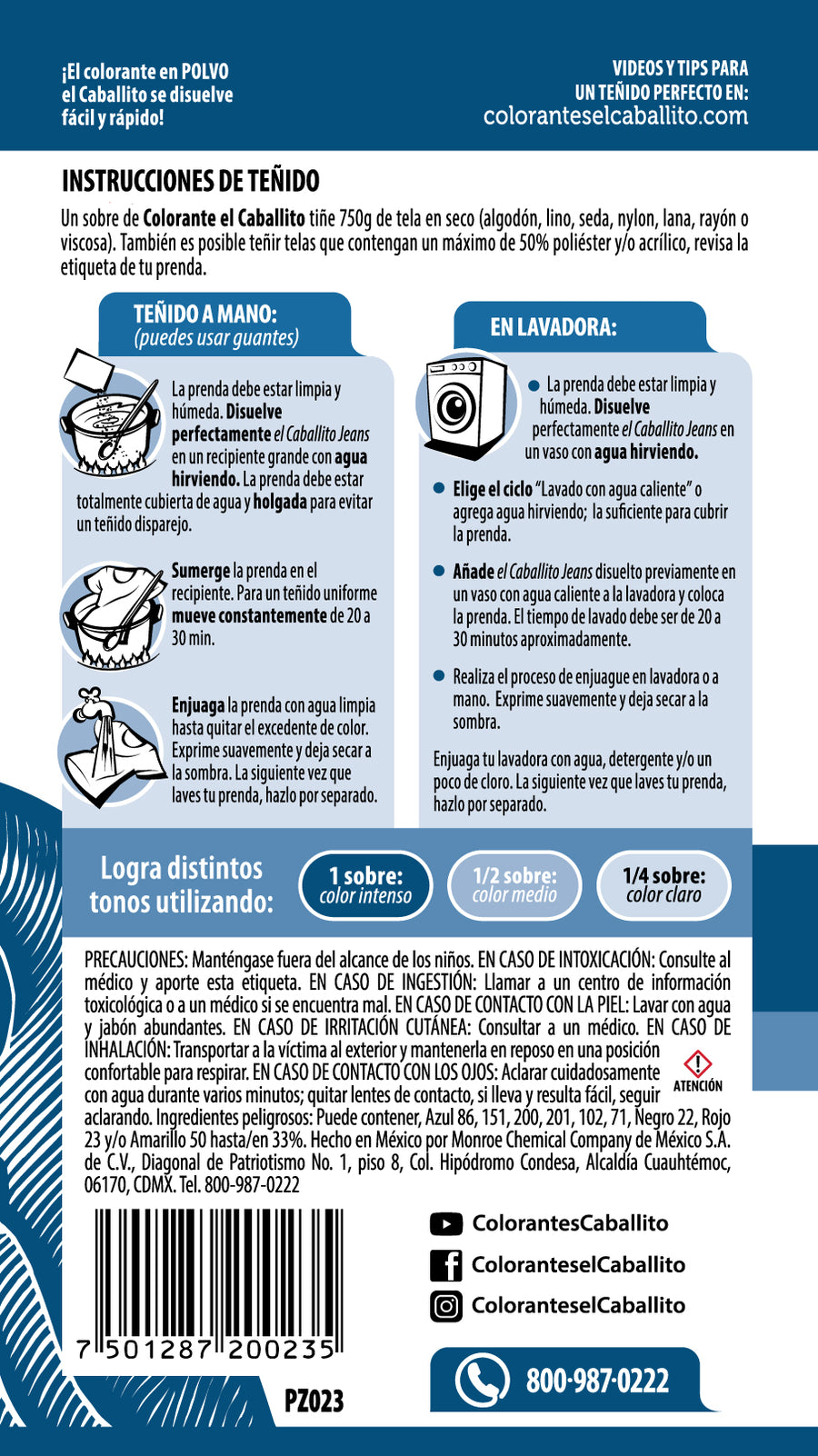 el Caballito® Jeans Colorante para Ropa Azul mezclilla | 20g